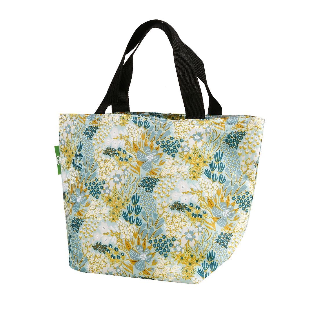 ECO CHIC Lightweight Foldable Insulated Lunch Bag Water Resistant Cooler Bag (Mixed Flowers Blue) — image 1