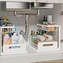 REALINN Under Sink Organizer, Pull Out Cabinet Organizer, 2 Tier Metal Slide Out Shelf with L Shaped Design, Under Cabinet Storage for Kitchen, Bathroom, Laundry, Deep Cabinet Shelf Storage, White