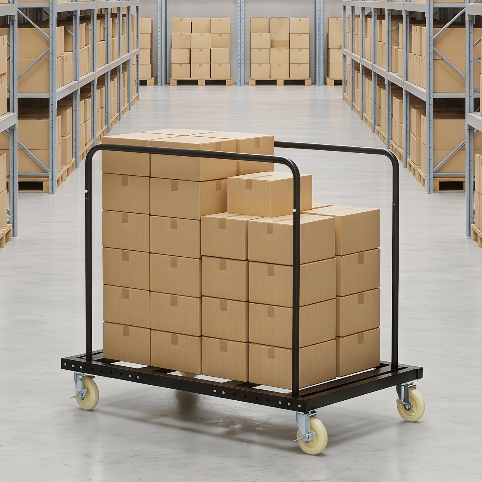 FANTASK Plattenwagen mit Stahlrahmen und Bremse, bis 815 kg, Schwarz