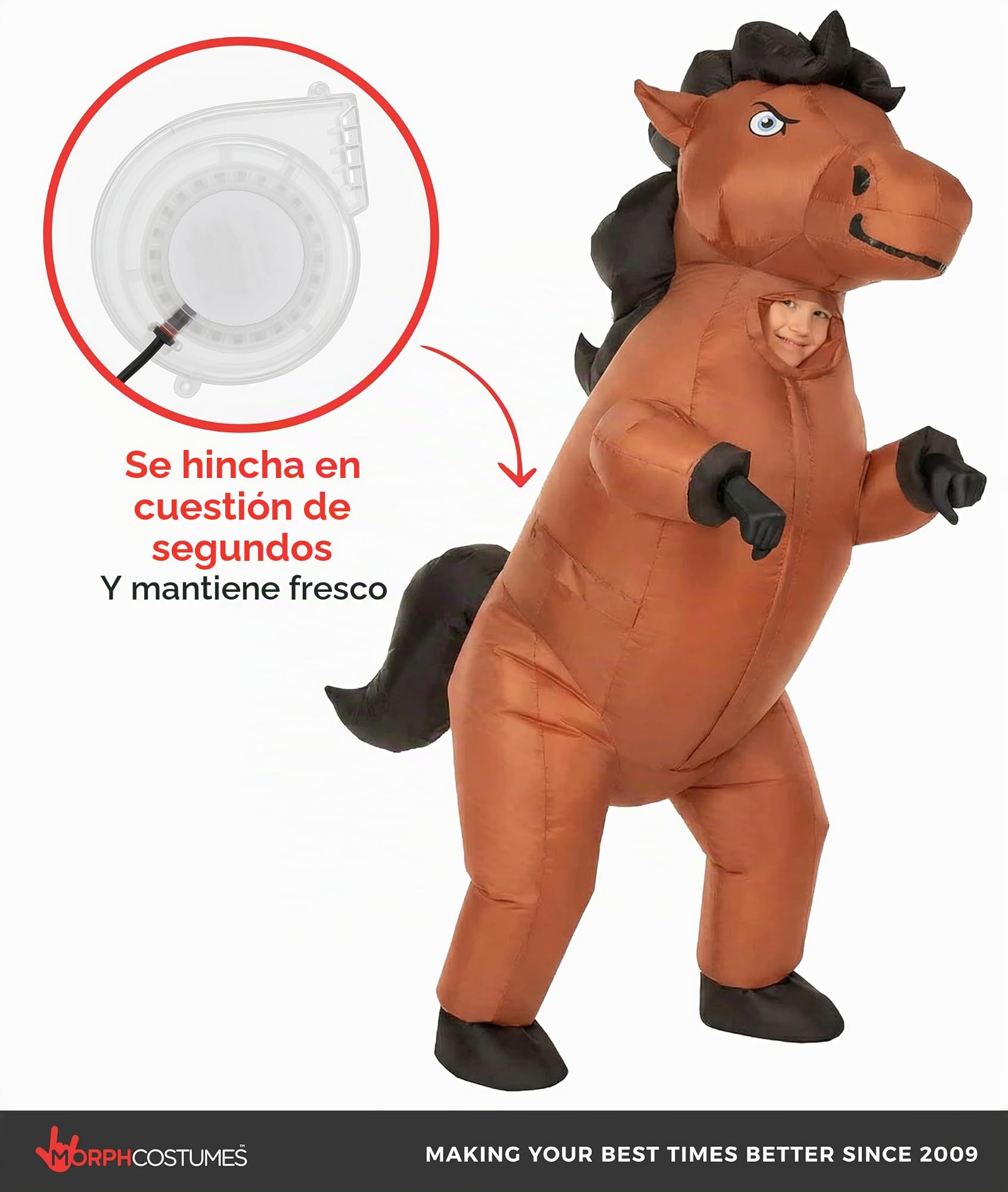 Morph Disfraz Hinchable Caballo Niño, Disfraces Caballos Hinchables, Traje Inflable Divertido, Disfraz para Carnaval y Halloween Niños