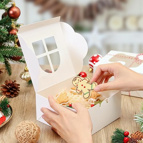 Vista 37 de COTOPHER 18 cajas de galletas de Navidad con ventana, cajas blancas de panadería de 4 x 4 x 2.5 pulgadas para regalo, mini cajas de pastel