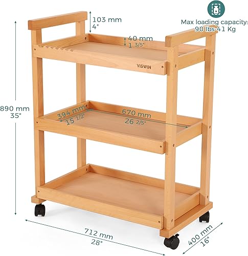 Miniatura 2 de VISWIN Organizador de carrito de arte, organizador de almacenamiento de suministros de arte de madera de haya maciza con ruedas giratorias, carrito