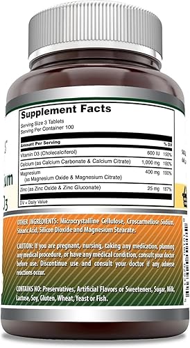 Amazing Formulas - Suplemento de calcio y magnesio y zinc con vitamina D3, sin OMG, sin gluten, fabricado en Estados Unidos (paquete de 2)