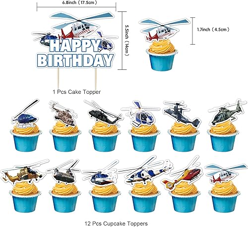 Miniatura 4 de Suministros para fiesta de cumpleaños de helicóptero, decoraciones de fiesta de helicóptero, suministros de fiesta temática de avión, incluye