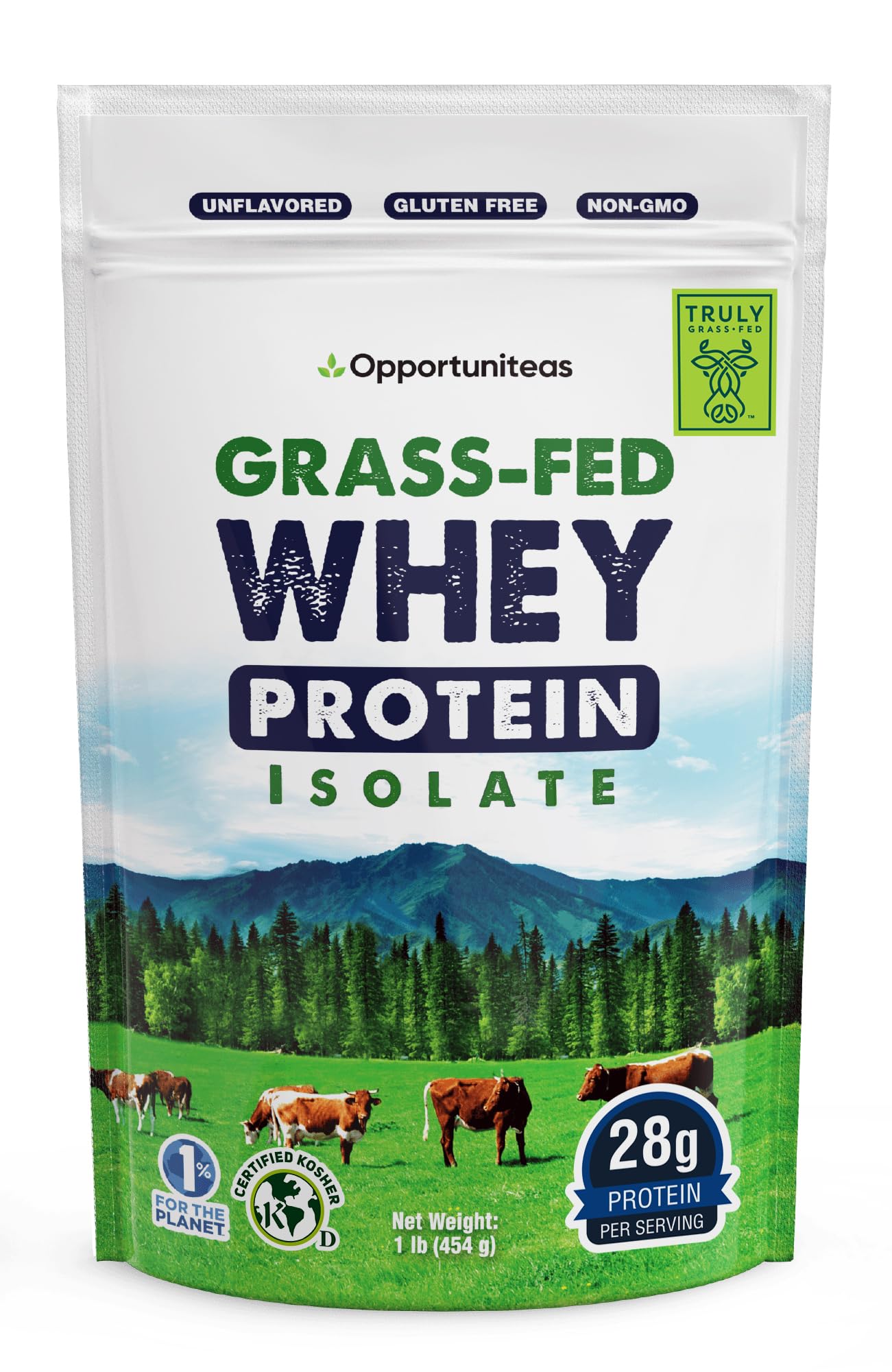 Grass Fed Whey Protein Powder Isolate Natural, Unflavored, Easy to Mix Non GMO and Gluten Free 0.5kg (454 Grammes)