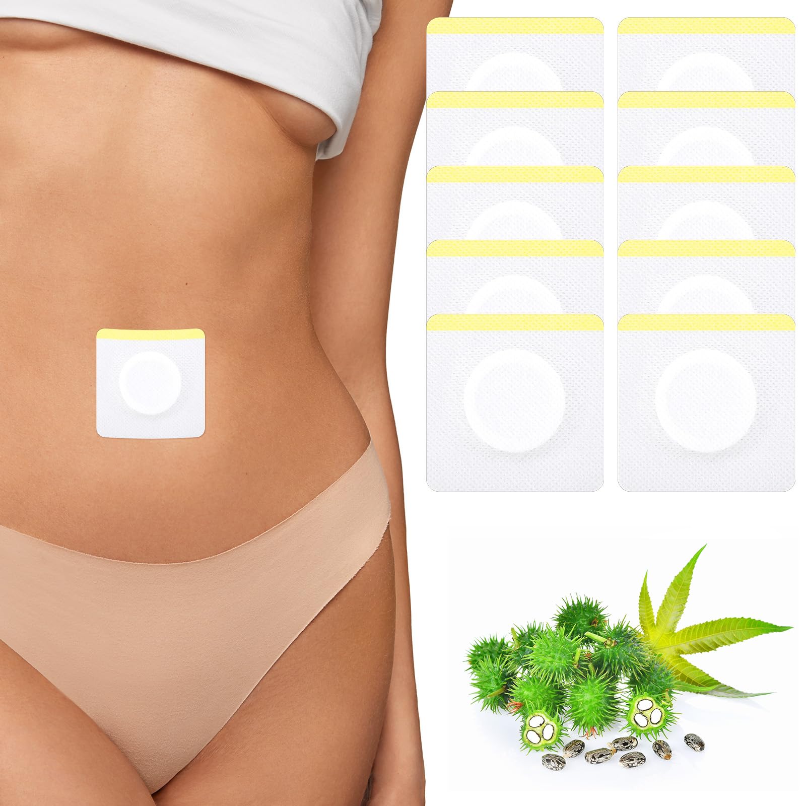 50Pcs Disposable Castor Oil Belly Button Patch Self-Adhesive Organic Castor Oil Patches Portable Highly Absorbent Castor Oil Pack Wrap for Belly Button (Oil Not Included)