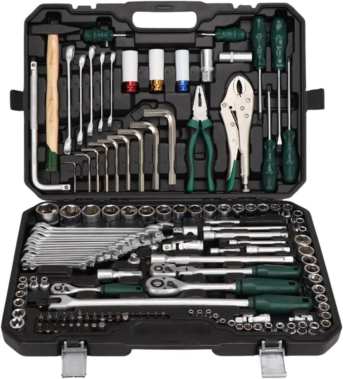 122 Piece Automotive Tool Set CrV Steel Socket Wrench Set with Plastic Toolbox Compatible With Car Repair
