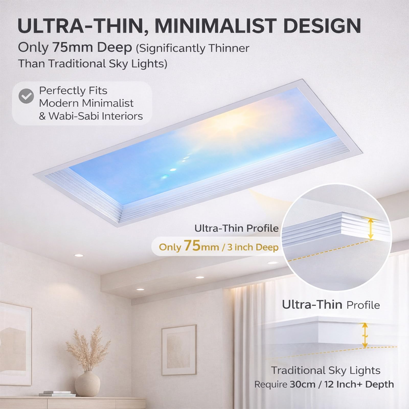 Panel Led con Mando A Distancia,LáMpara De Techo Led Inteligente Luz Azul, No Requiere Techo, Realza FáCilmente El Estilo De Tu Apartamento De Alquiler BlueskyB-65W