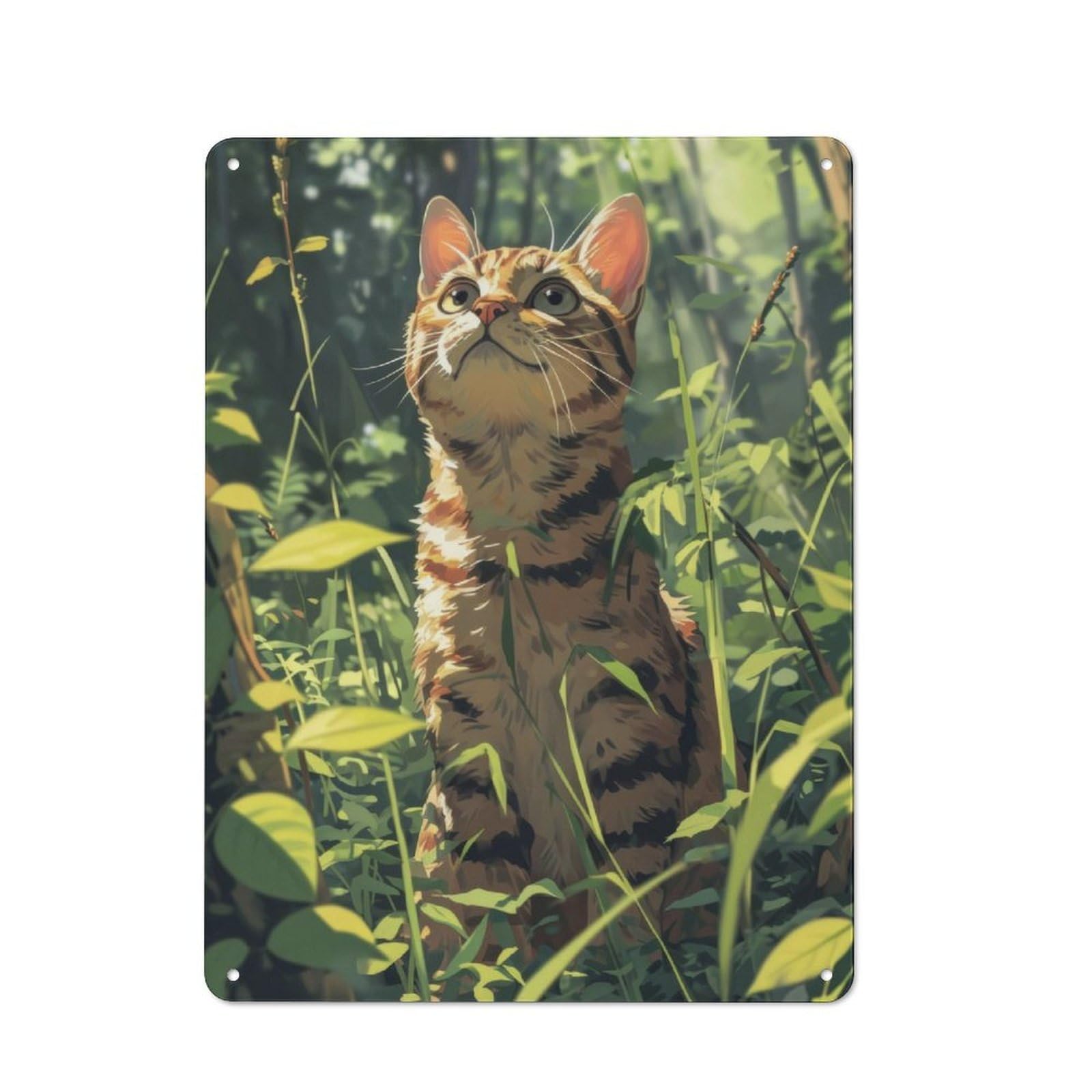 Junmoney Cute Cat In Grass For Garden Room Or Summerhouse, Retro Metal Sign 40X30cm, For Metal Sign Collectors, For Vintage Wall Decor Fans