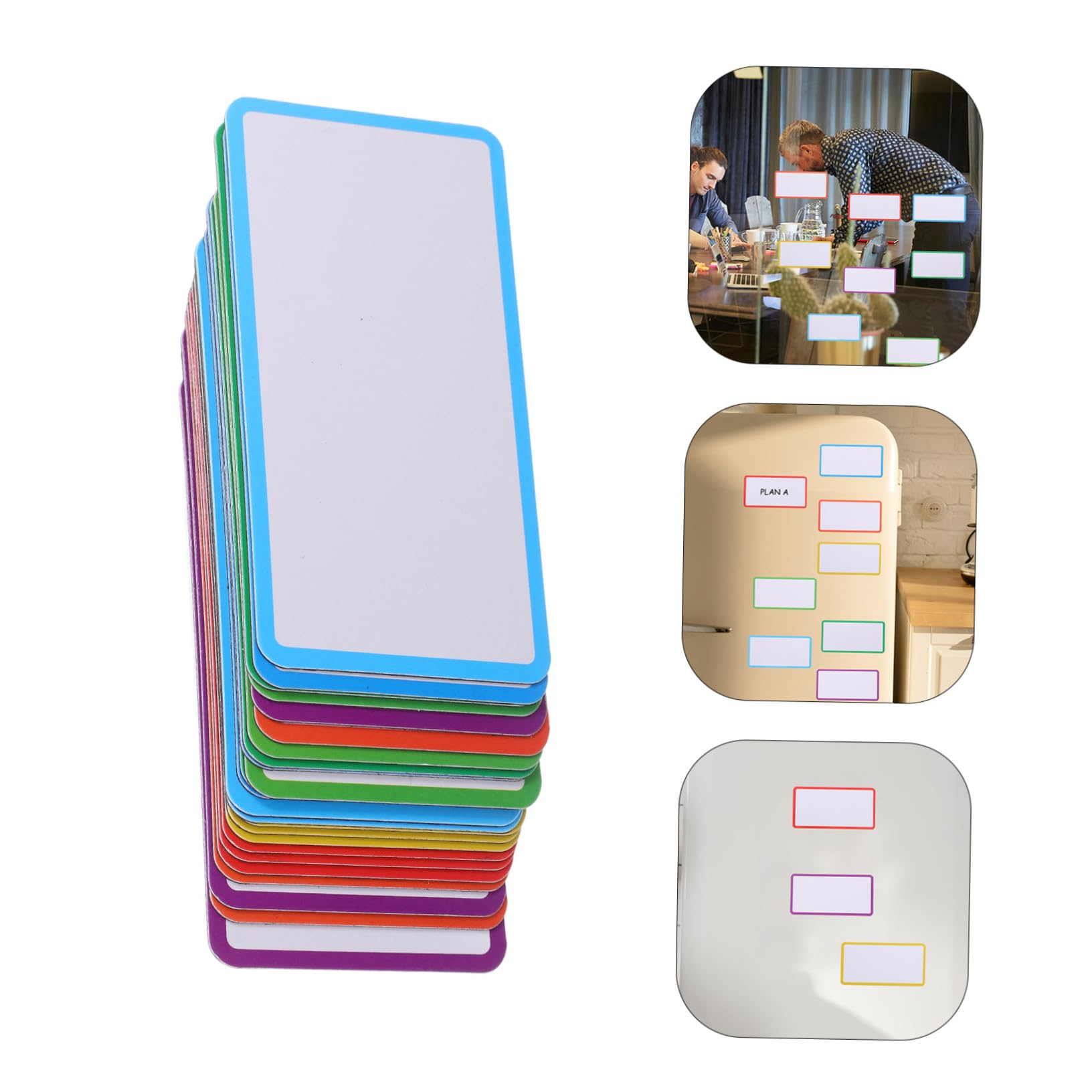 48 Stück Abwischbare Magnetetiketten für Schule und Büro Flexible Namensschilder mit Farbiger Umrandung für Whiteboards Kühlschränke und Metallregale Wiederverwendbare Magnetetiket