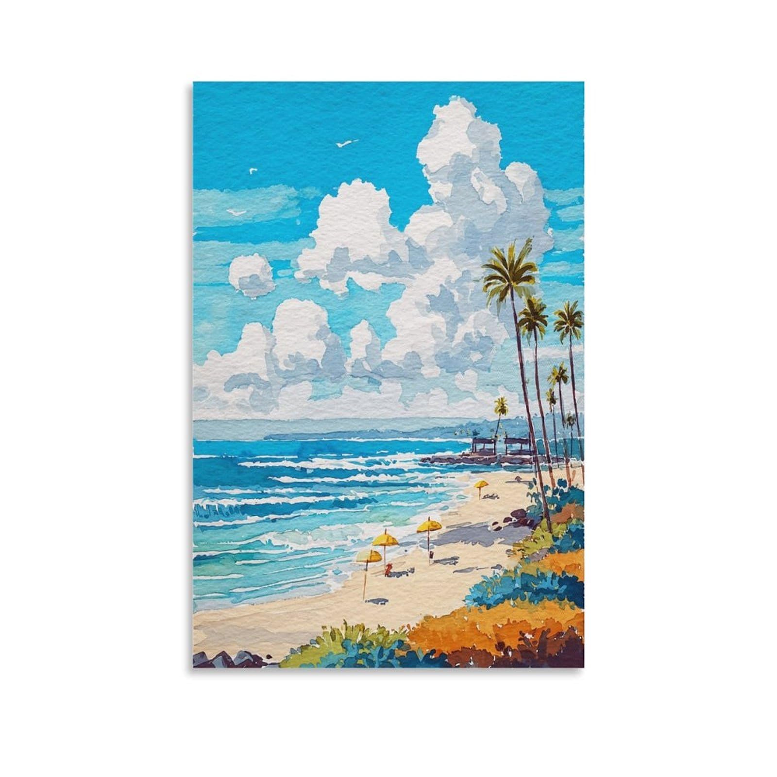ZBBGGOZ Ocean Beach Poster 20x30inch(50x75cm) Vintage Watercolor Canvas Art
