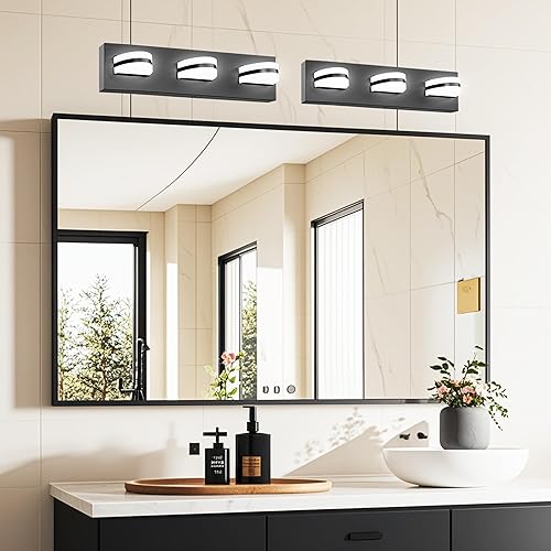 Miniatura 5 de Lámparas LED regulables para tocador de baño, 1550 lúmenes, rotación de 360, color negro mate moderno, luces de tocador para baño, sala de estar,