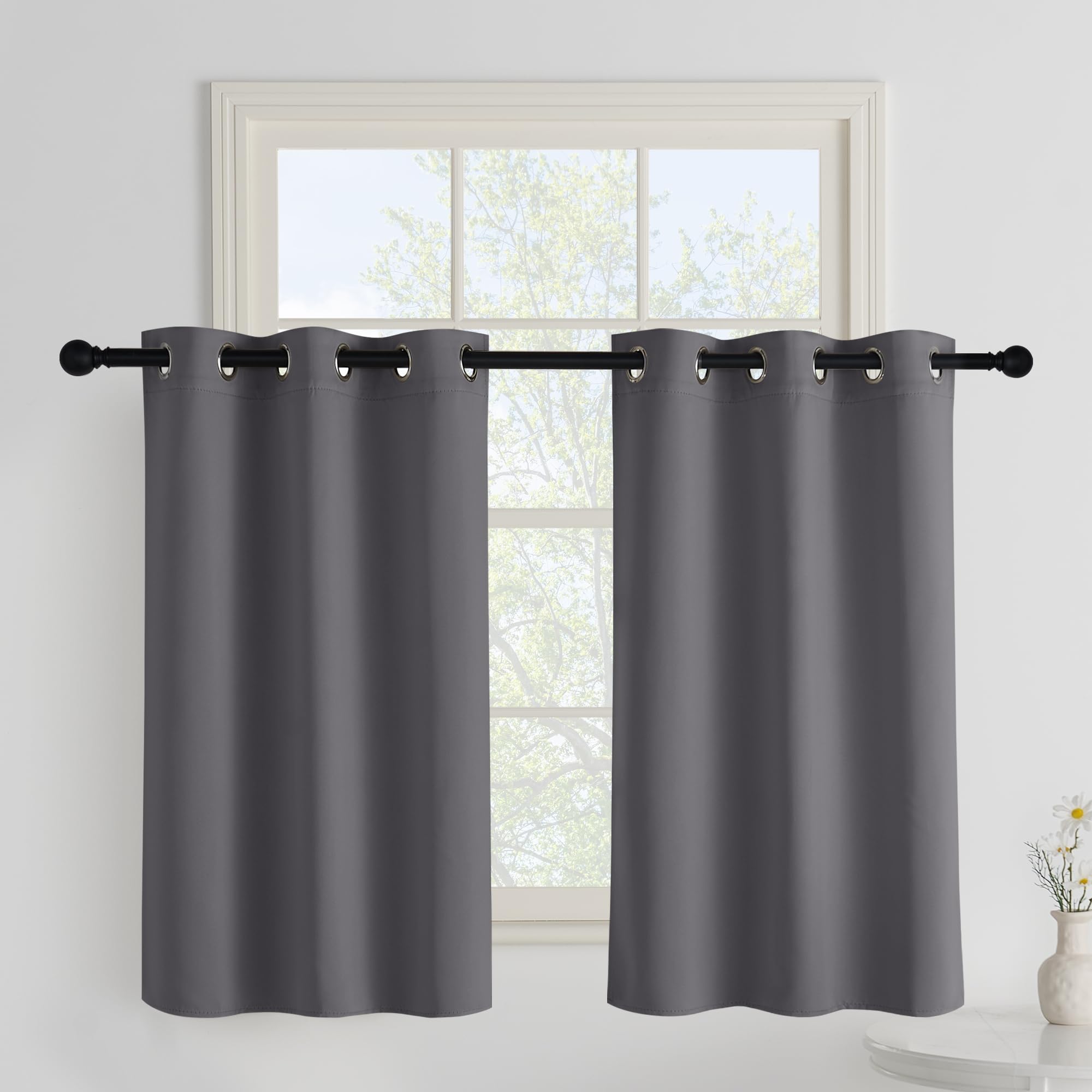PONY DANCE Tende per Finestre Piccole Corte 2 Pezzi L 106 x A 90 cm Tende Oscuranti Cameretta Bambini Moderne con Anelli Curtains Termiche Isolanti per Interni, Grigio