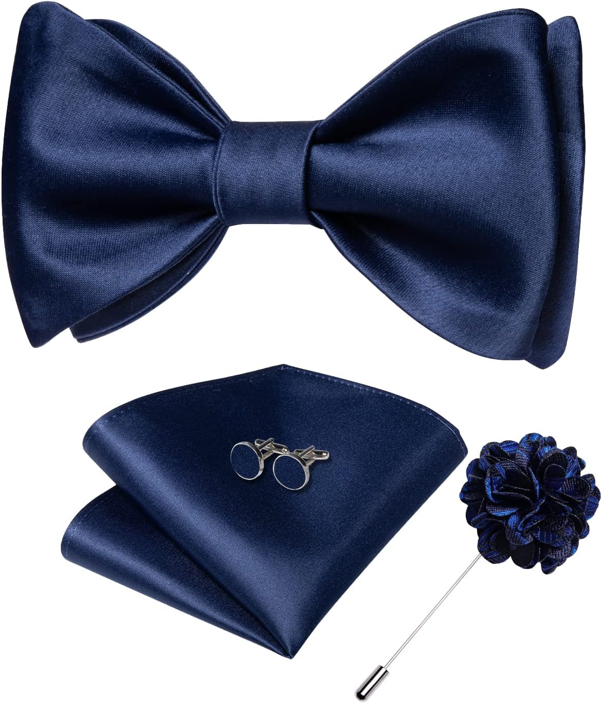 DiBanGu Solid Color Bow Ties for Men Formal Satin Self Tied Bowtie with Lapel Pin Pocket Square Cufflinks for Wedding Party