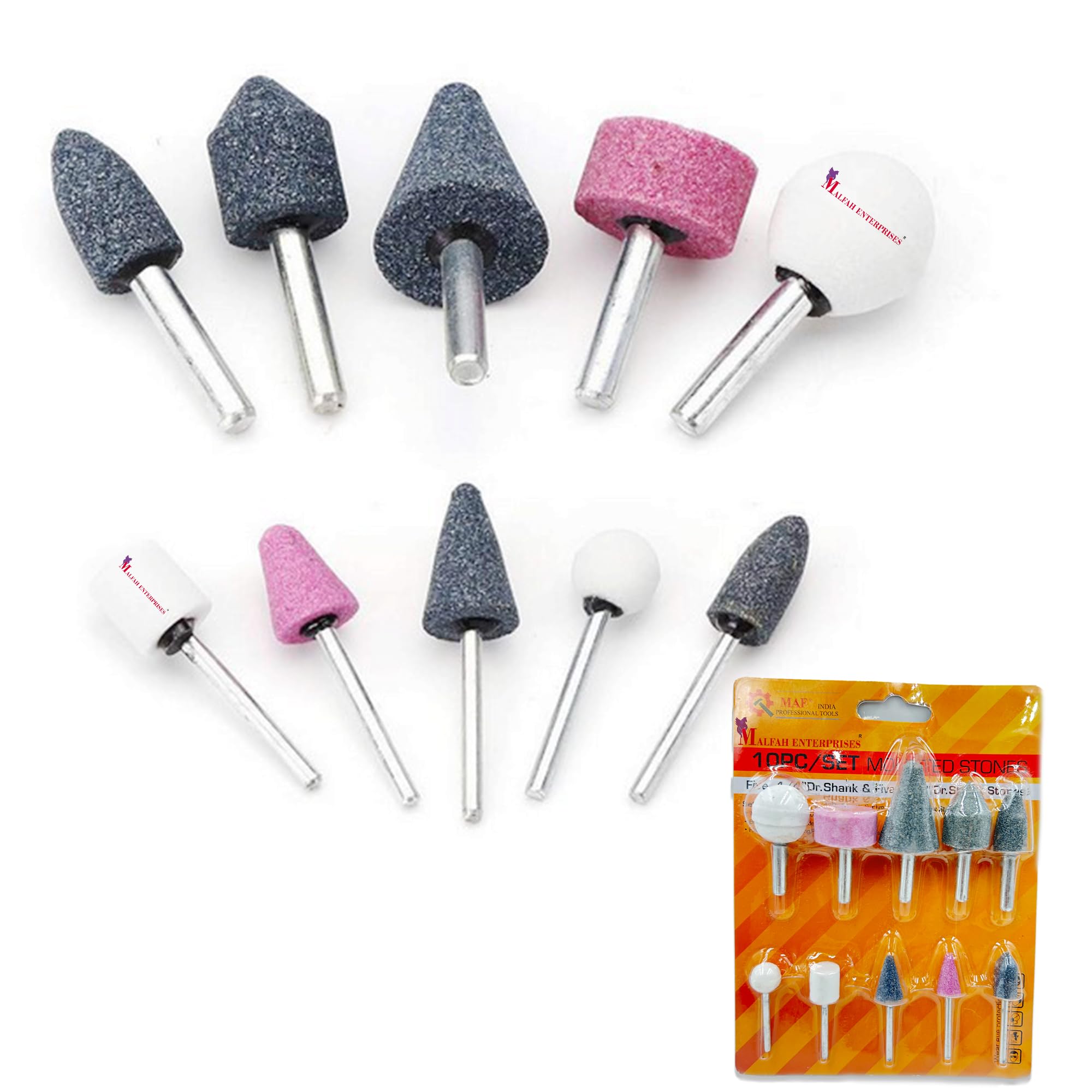 Malfah Abrasive Bur Bits Mounted Stone Shank Grinding Wheel Head Ceramic Grinding Burr Wheel Rotary Tools Set Deburring Polishing 10pcs Set 3-6mm Maf-image-29