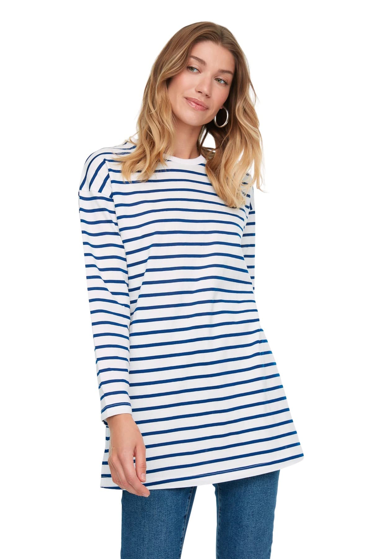 Trendyol Women Modest Regular Basic Crew neck Knit Modest Tunics Royal Blue