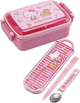 ハローキティお弁当箱バッグ、ハローキティお弁当箱、ハローキティスプーン&フォーク スケーター 抗菌ふわっと弁当箱 ハローキティ 水彩コスメ