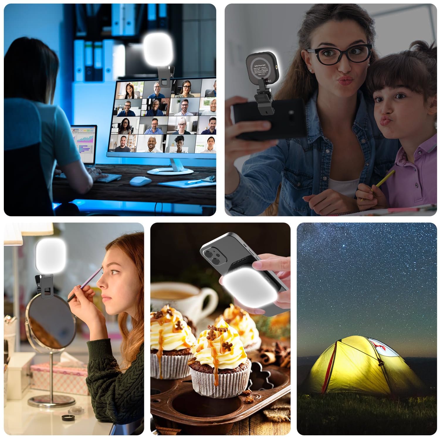 Mionondi Mini magnetyczna lampka do selfie do telefonu, klips na światło, kompatybilna z iPhone'em Magsafe, kieszonkowa lampka do tabletu, laptopa, komputera, powiększenia, rozmowy wideo, TikTok,