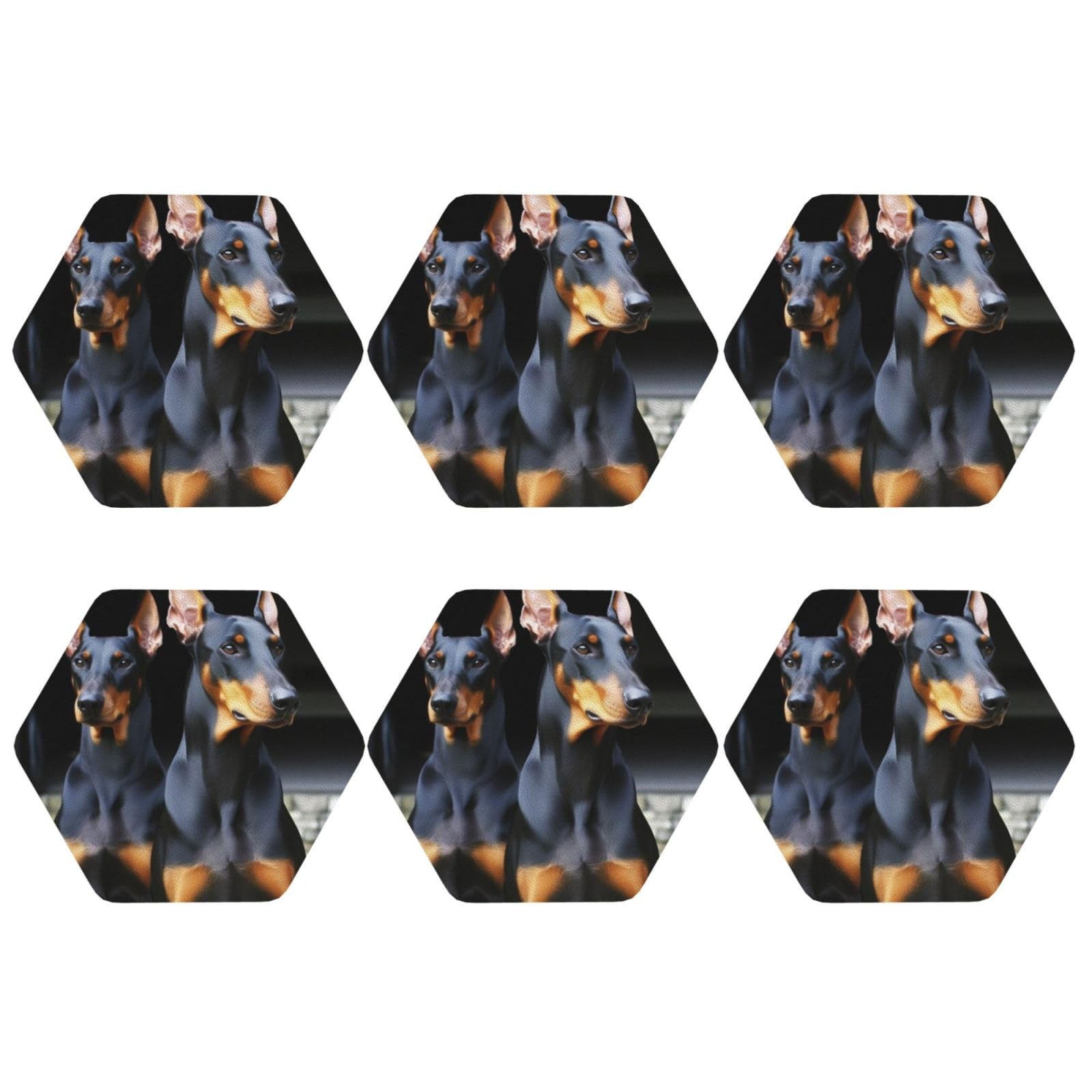 6pcs Leather Coasters for Drinks, Doberman Drink Coasters for Tabletop Protection, 4" Cup Coasters for Coffee Table Decor, Non-Slip Drinking Cup Mat for Hot Or Cold Drink
