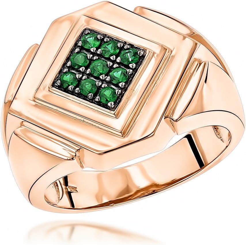 14 Kホワイト、ローズまたは黄色ゴールドエメラルドメンズリングby Luxurman