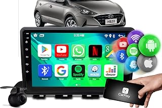 Kit Combo Central Multimídia 9 Polegadas Mp5 Automotivo Aparelho 2 Din Som Pra Carro Sistema Operacional Android 12 Bluetooth Usb Gps Integrado Conexão Wifi Função Speedplay que Simula Carplay e Android Auto Mais Aplicativos Como Spotify Waze Youtube WhatsApp, Tela Resistiva, Microfone Externo Função Multi Tela 2gb Ram e 32gb de Memória interna, Entradas para Encostos de Cabeça, Comando de Volante e Para Câmera Frontal ou Traseira + Moldura Hyundai Hb20 2020 a 2022 Cor Preto Fosco + Câmera de ré