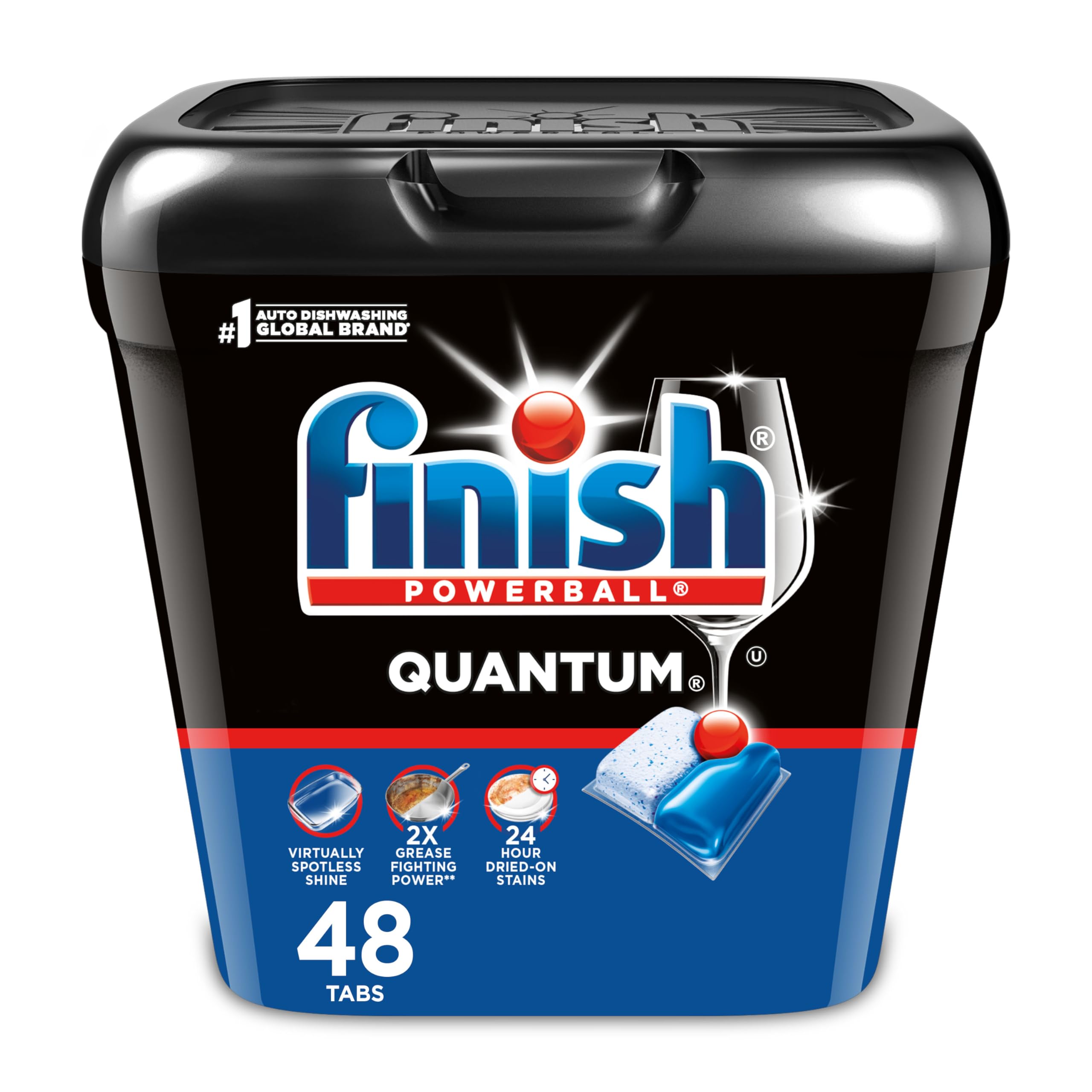 Finish Quantum Dishwasher Pods, No Pre-Rinse Dishwasher Detergent Soap Removes 24HR Dried-On Stain and Grease, Leaving a Virtually Spotless Shine, 48 Count