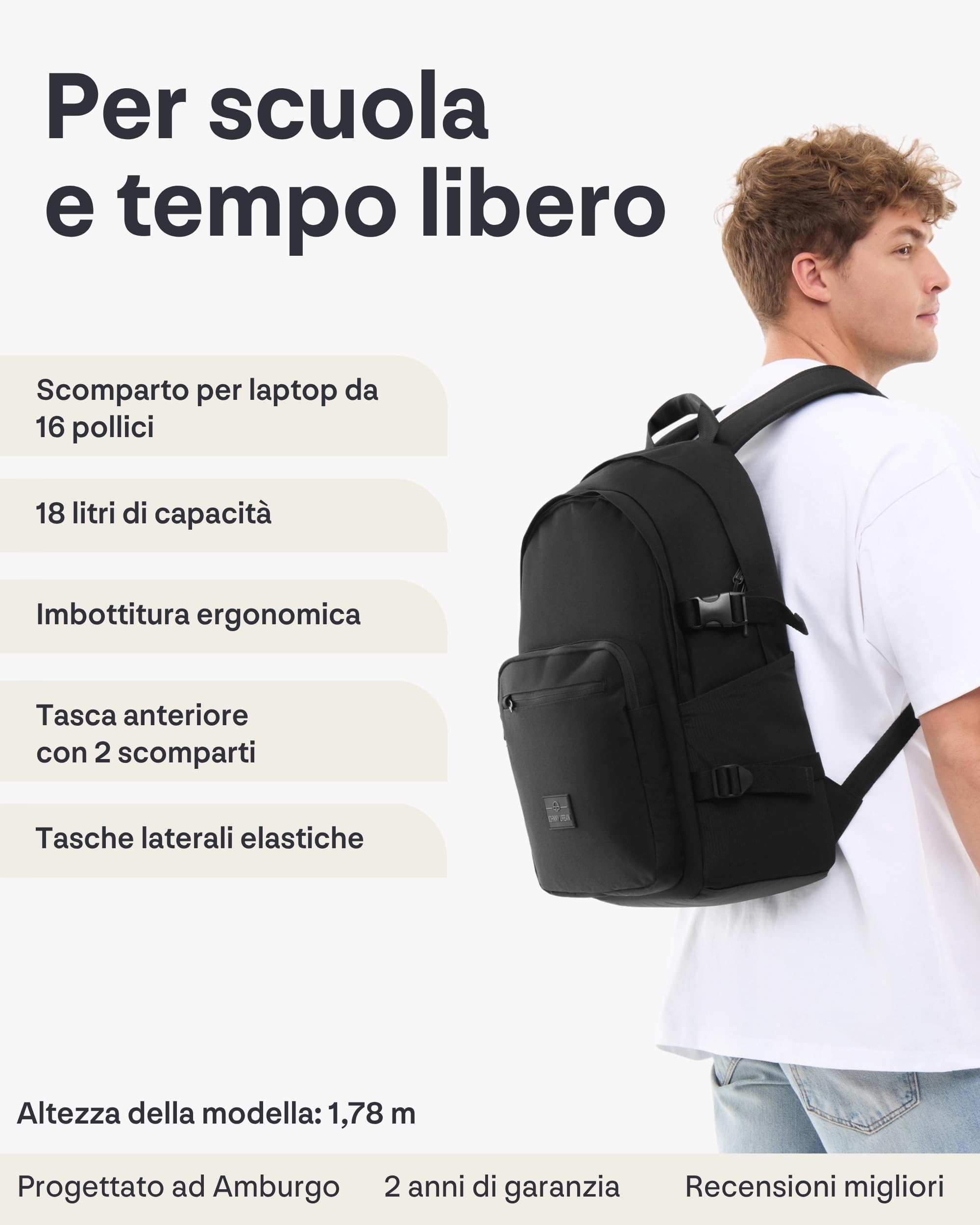 Johnny Urban Zaino Scolastico Teenager - Lian - Cartella per Ragazzi e Ragazze - 18 Litri - Zaino Casual con Scomparto per Laptop per Scuola e Tempo Libero - Idrorepellente