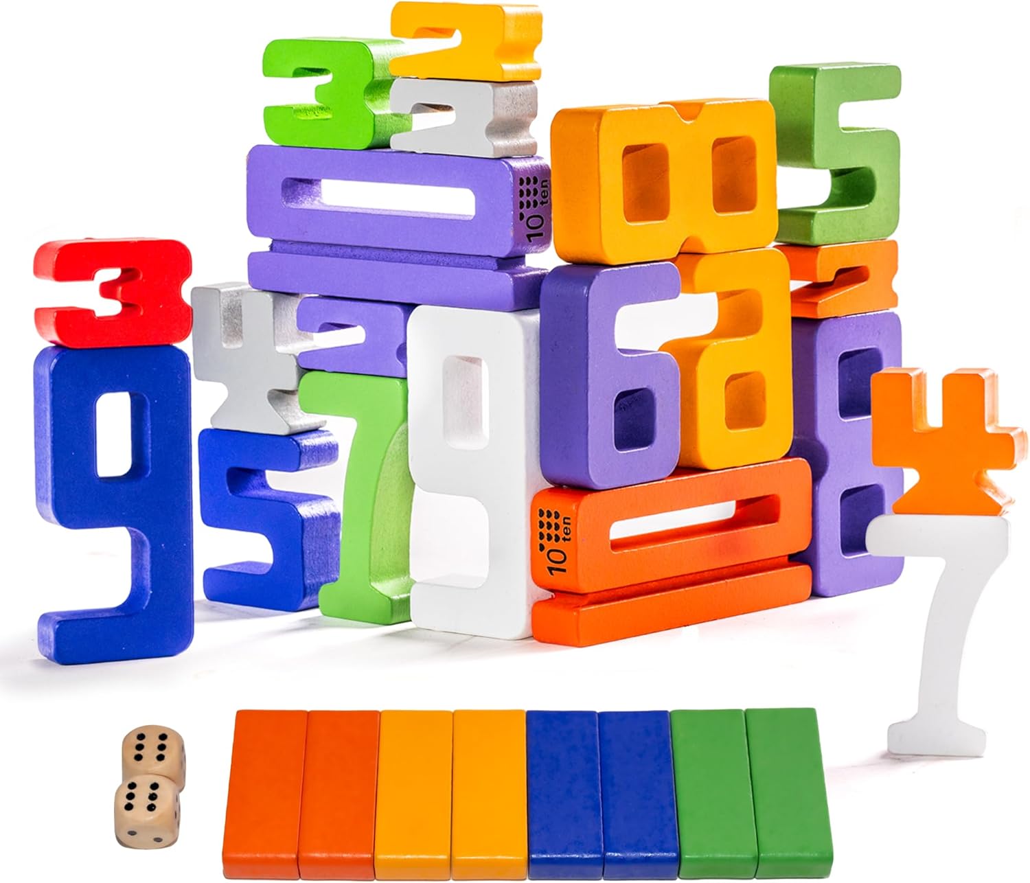 Large 30 Pcs Wooden Number Building Blokcs，Large Digit Blocks for Kids，Friends of 10 Blocks，Educational Tool Number Blocks for Kids 3+ Year Olds，Toys for Learning Math and Working on Balance