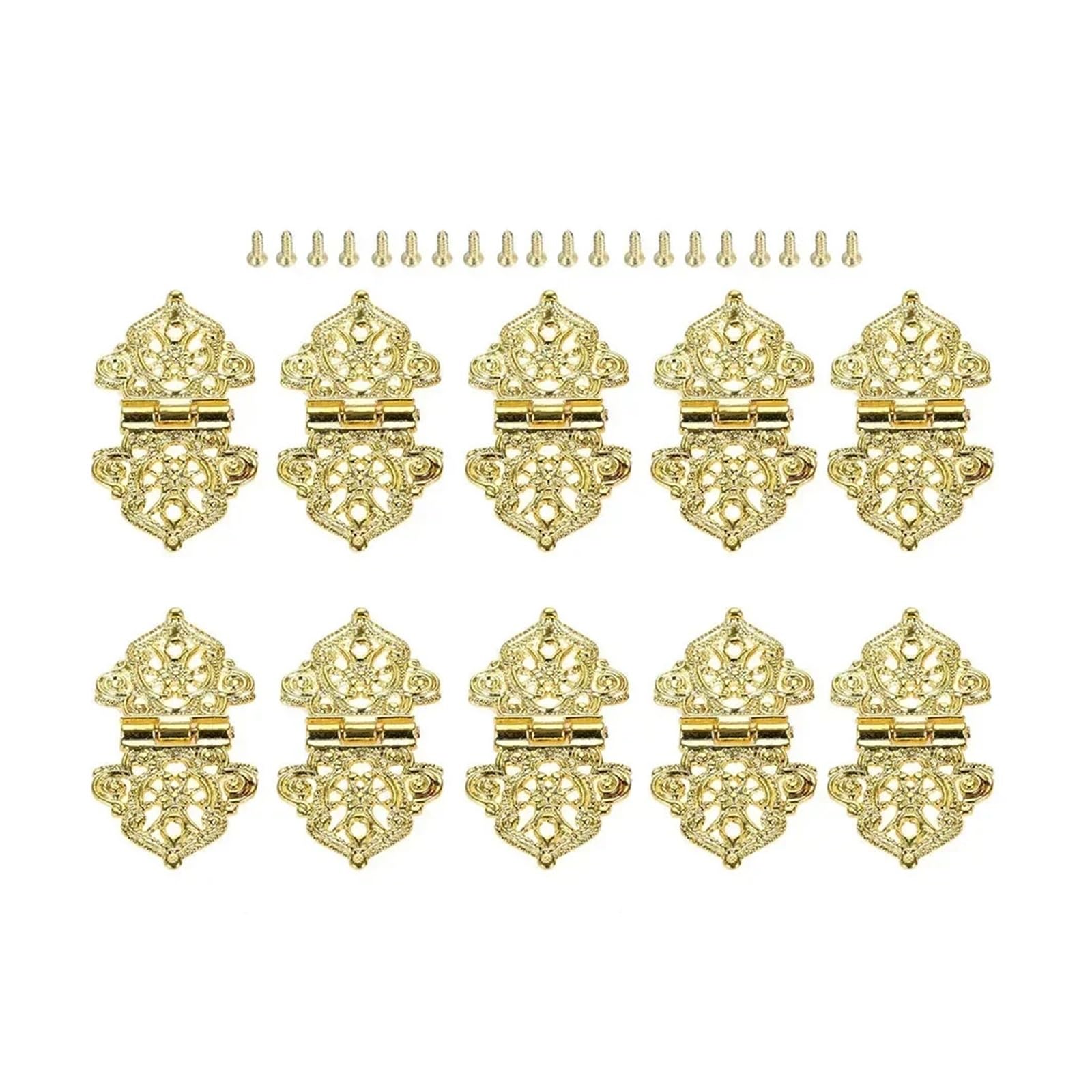 10PCS Antique Zinc Alloy Furniture Hinge Wooden Box Cabinet Drawer Hardware for Box(Gold)