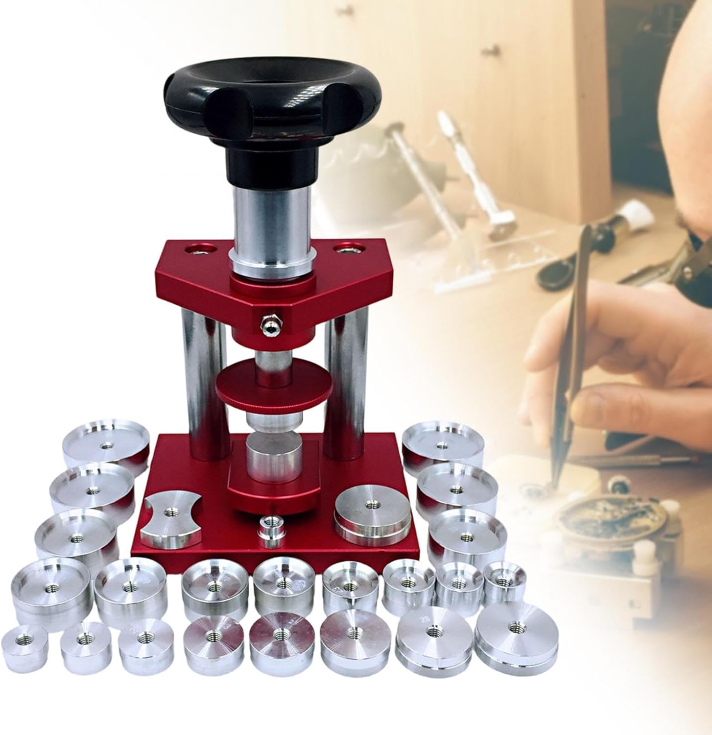 Watch Press Tool Set Watch Repair Tool with Aluminum Dies Watchmaker Repair Kit for Battery Replacement Closing The Cover