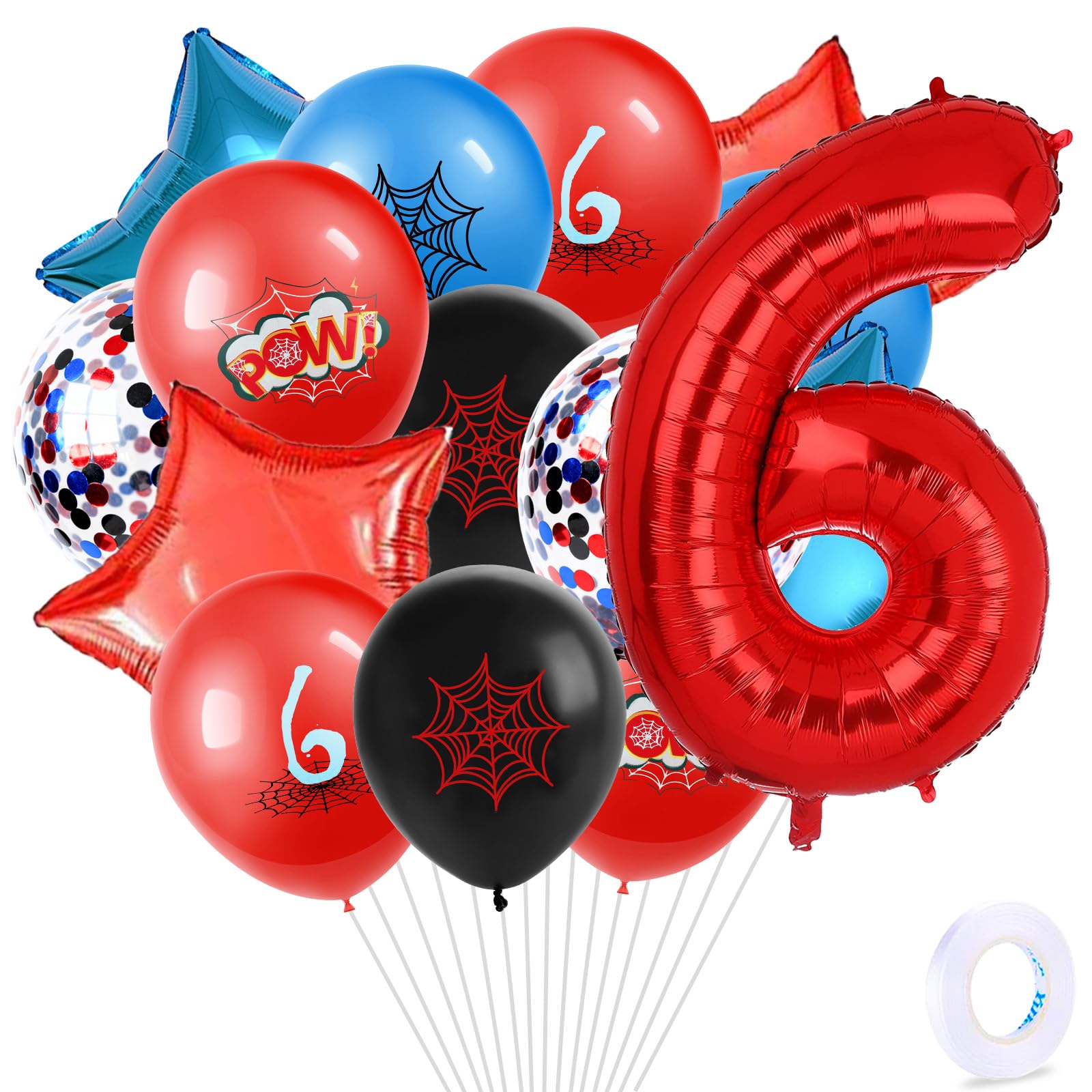 ZHIHUI Birthday party balloons, Spider themed color scheme, Cartoon Hero 32inch Number 6 Aluminum Foil Balloon, 6th Birthday Decorations, Cartoon Party Birthday Supplies, Number large Balloons