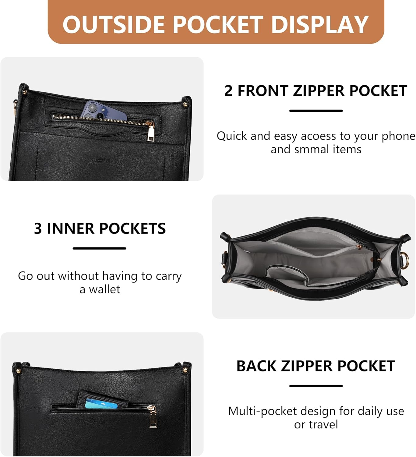 TANTOMI Vegan Leather Crossbody Bags for Women Hobo Travel Purse Multi-Pocket Trendy Handbags & Womens Crossbody Bag - Image 5