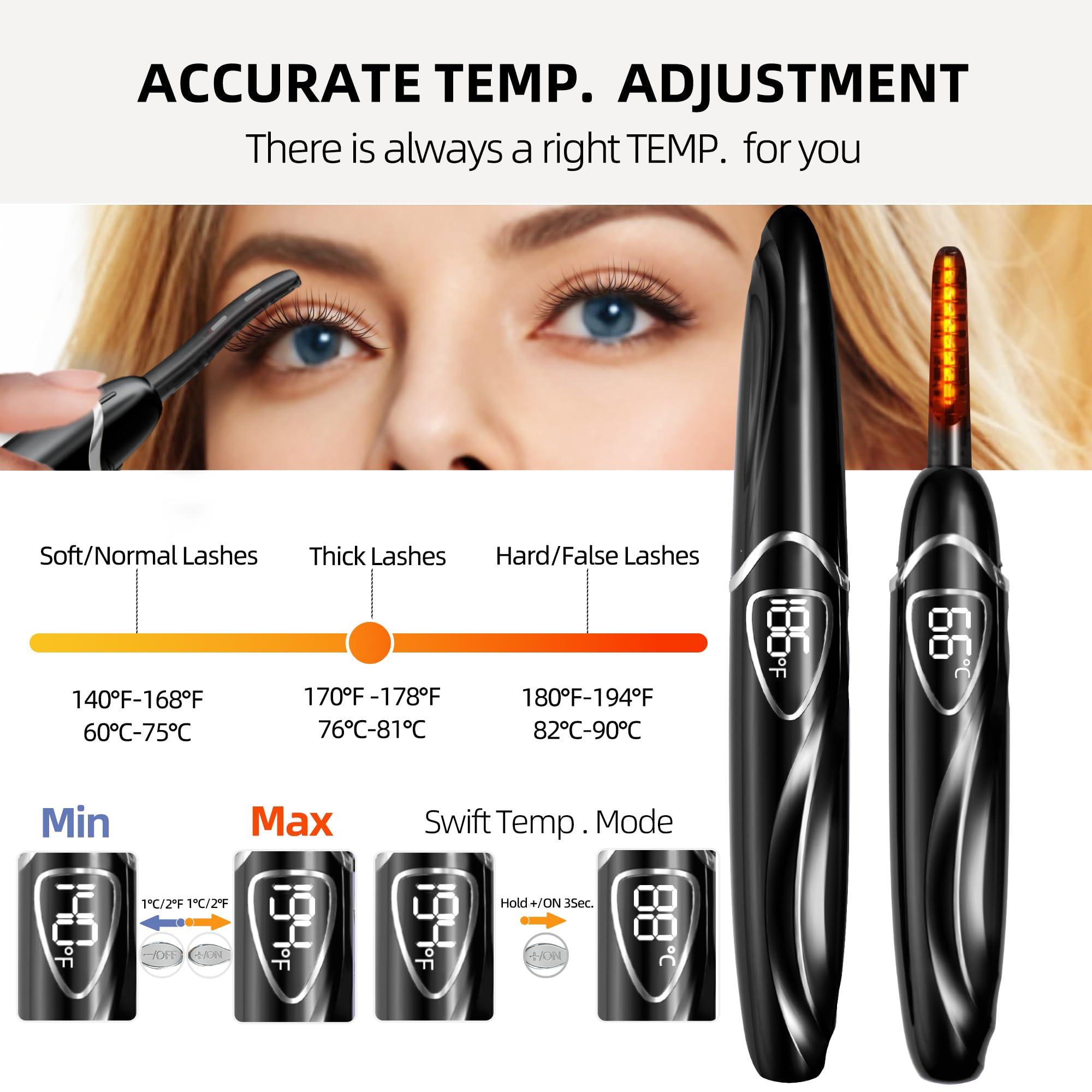 Heated Eyelash Curler, S600 Heated Lash Curler, Accurate Temperature Control Electric Eyelash Curler Heated - Intelligent Power Off, Fast Heating (Beluga/Silver, S600-148MM)