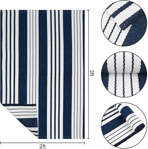 Miniatura 2 de OJIA - Tapete de Navidad tejido de algodón lavable para interiores y exteriores, tapete a rayas para casa de campo, porche, entrada, cocina y baño,