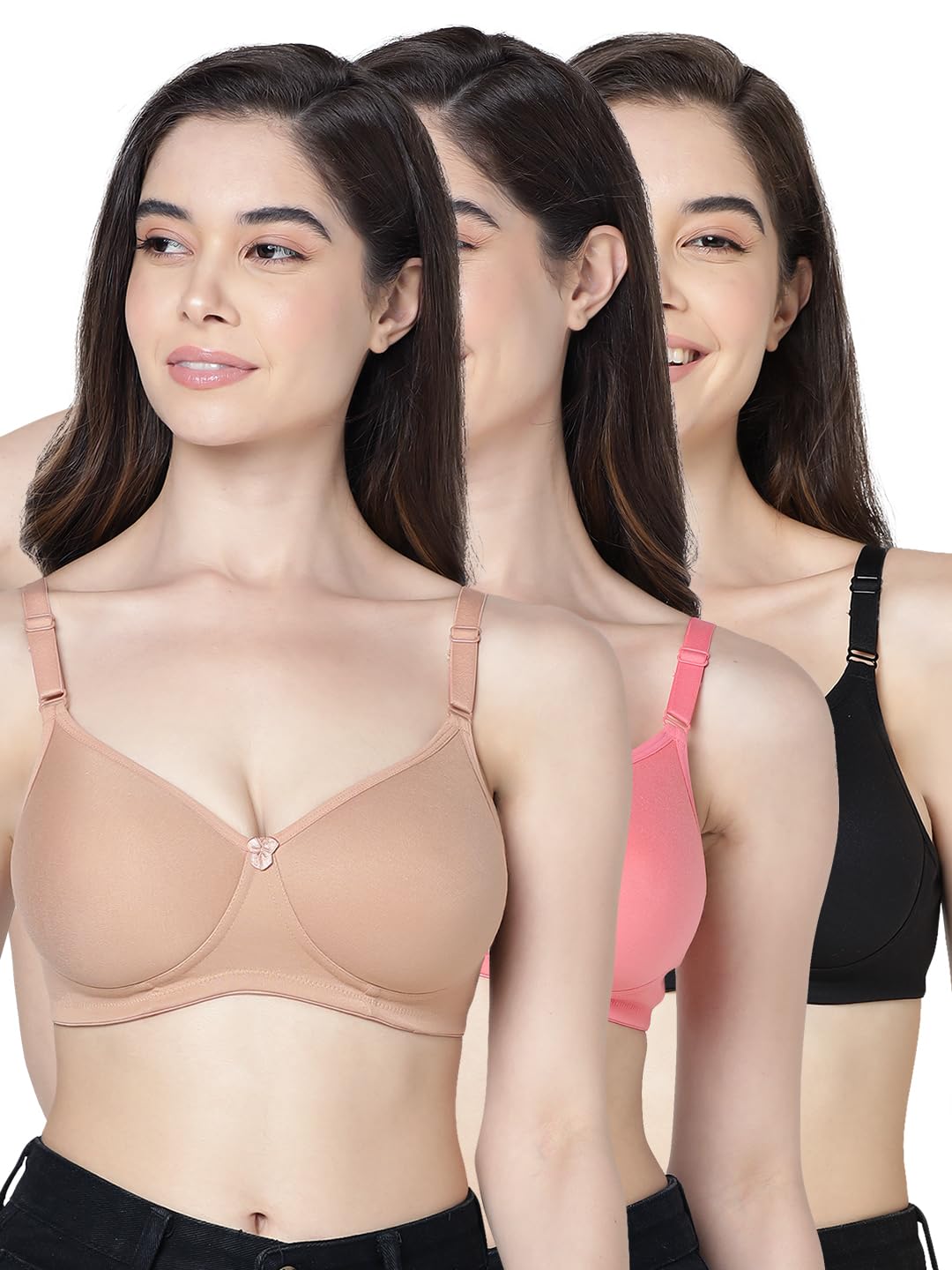 Cherry Full Coverage Lightly Padded Everyday Bra (Pack of 3)-image-30
