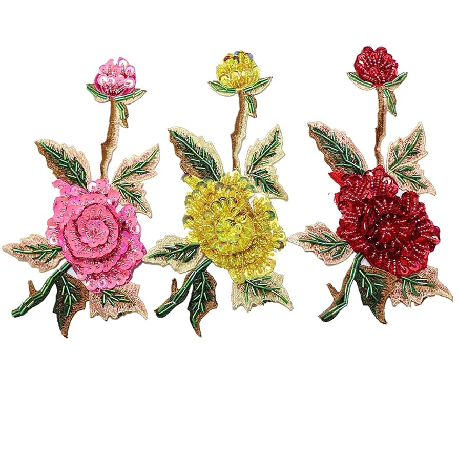Amazon.com: JRYYR Red Rose Applique, Sequin Flower Patches