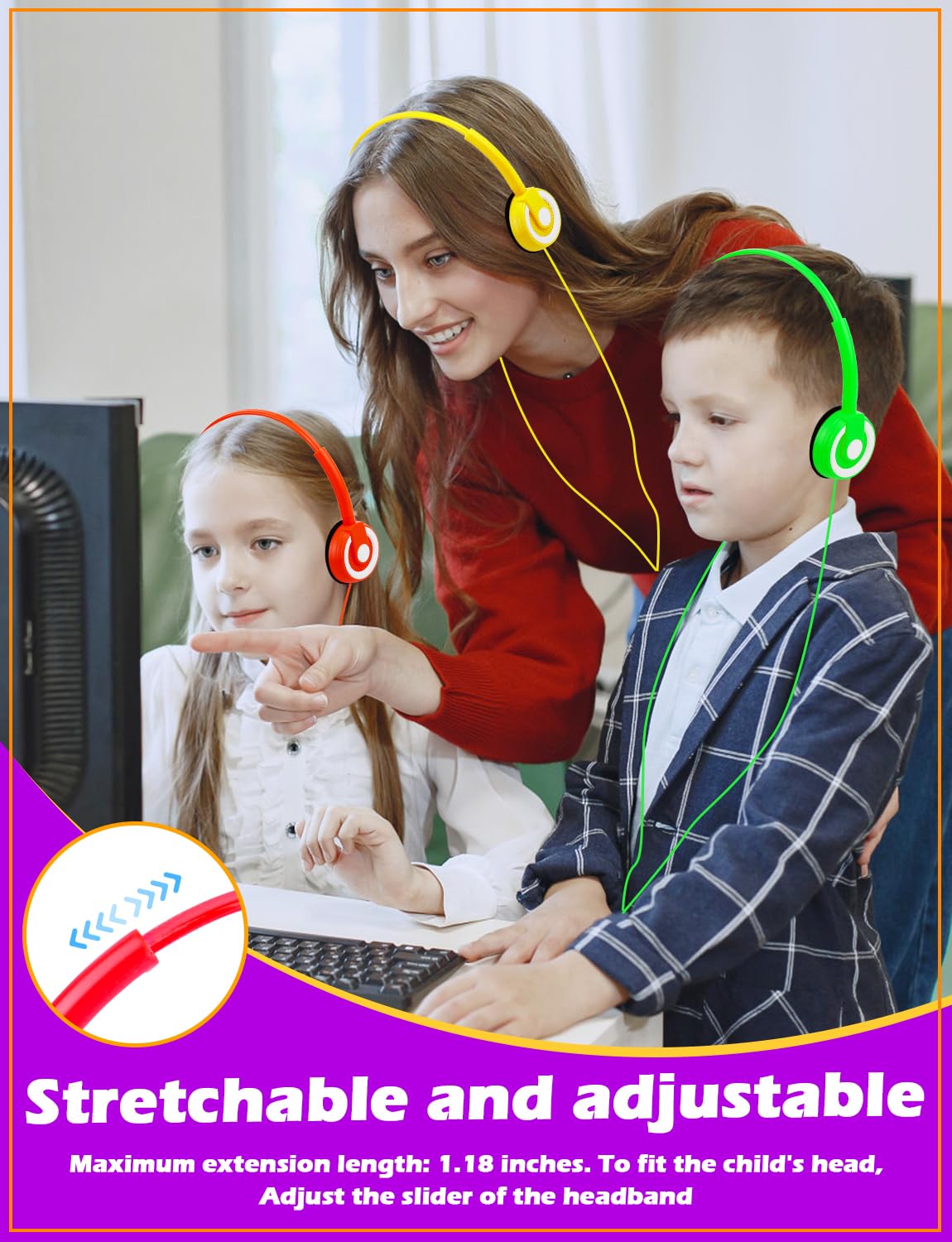 Lot de 15 écouteurs de salle de classe en vrac pour étudiants, enfants, école, vente en gros, prise jack 3,5 mm pour Chromebook, ordinateur portable, PC (B)