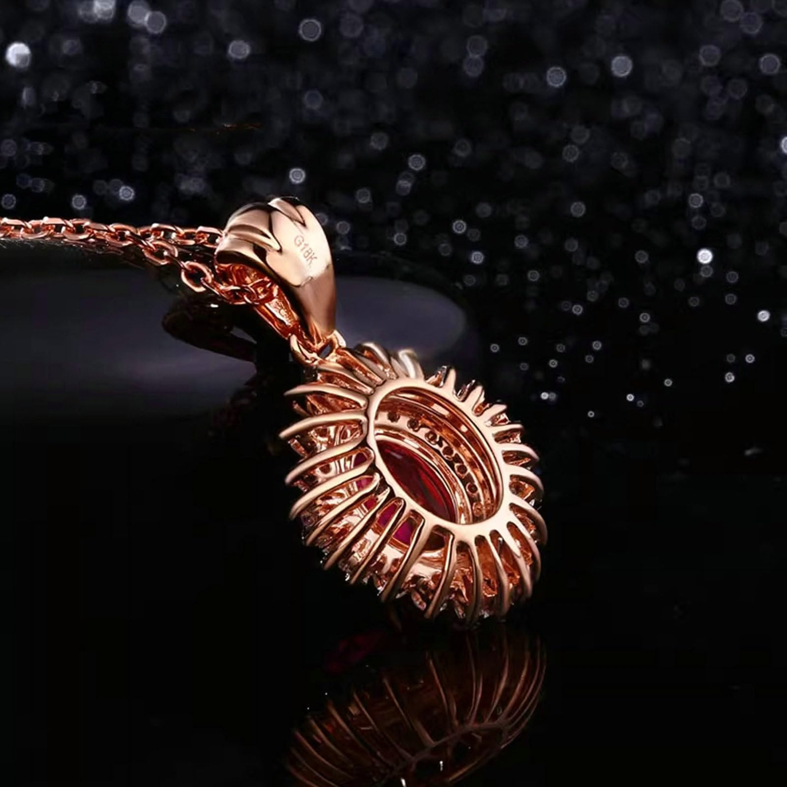 Collar con colgante para mujer de oro rosa 750 585 375, colgante de lujo flor con rubí de 1 ct y diamante de 0,33 ct oro rosa cadena mujer 45 cm sin níquel