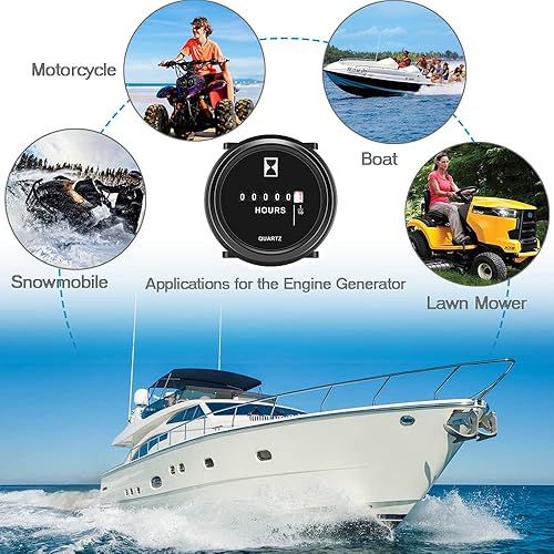 Miniatura 6 de Medidor de horas mecánico de 2 pulgadas, redondo, de cuarzo, impermeable, para generador de barco, motocicleta, ATV, UTV, cortacésped, tractores,