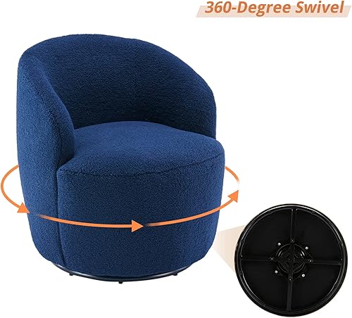 Miniatura 5 de KIVENJAJA Silla giratoria de barril tapizada de tela de peluche, moderna silla redonda con brazos, sillón pequeño giratorio de 360 grados para