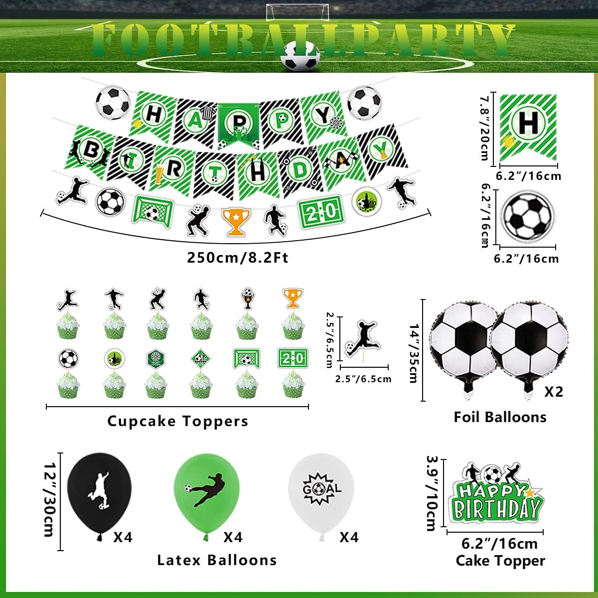 Football Party Decorations, Including Happy Birthday Banners, Football Element Flag, Football Theme Balloons - Image 3