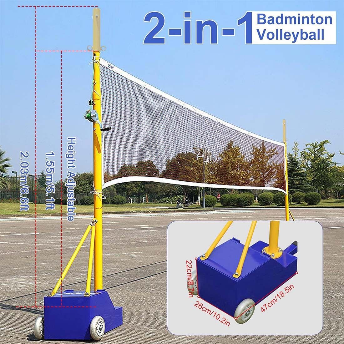 Pali regolabili per badminton da 1,5-2,1 m, supporto per pallavolo con rete, portatile, per cortile, interni, esterni, adulti, bambini, scuola, giardino