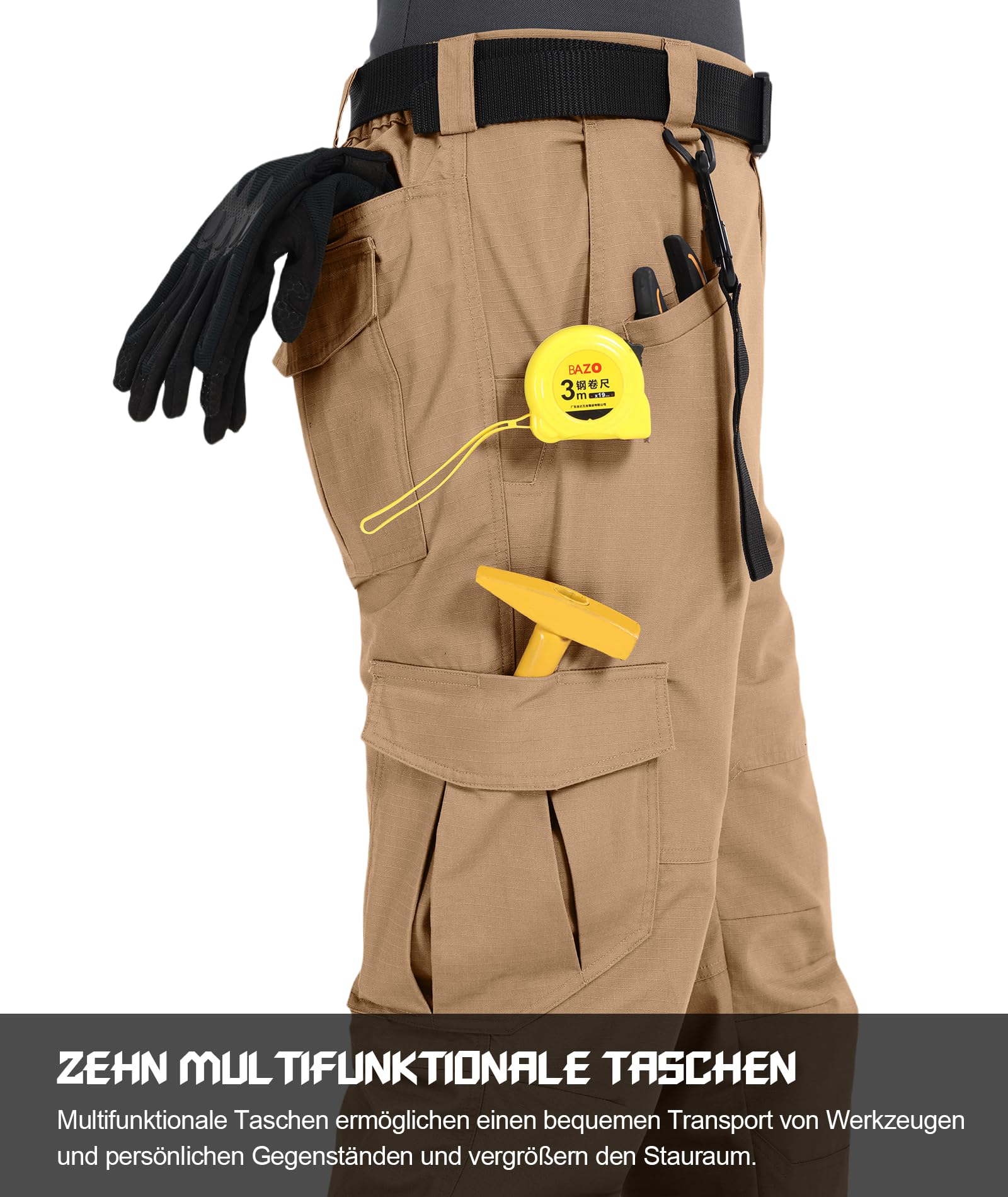 Elainone Cargohose Herren Arbeitshose Männer Stretch Outdoor Wanderhose Wasserdicht Ripstop mit 10 Taschen