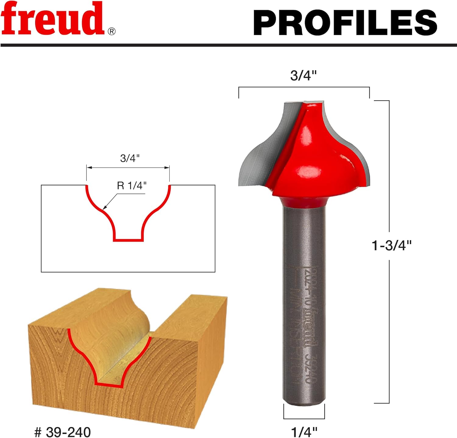 Freud 39-240: 1/4" Radius Standard Ogee Groove Bit with 1/4" Shank