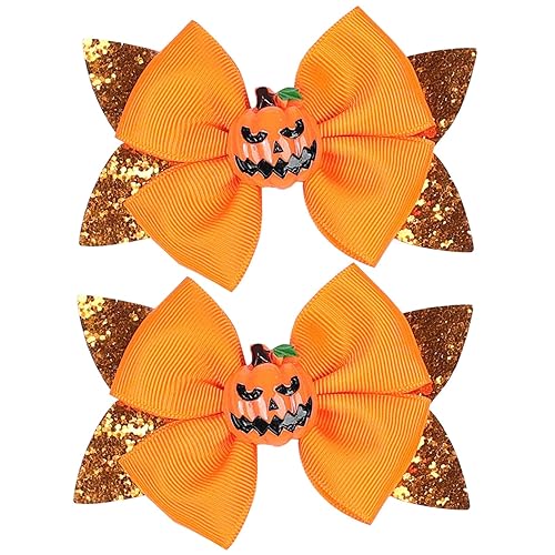 2 pinzas para el pelo de calabaza de Halloween, clip de lazo de lentejuelas brillantes para disfraces de Halloween, pinzas de cocodrilo totalmente