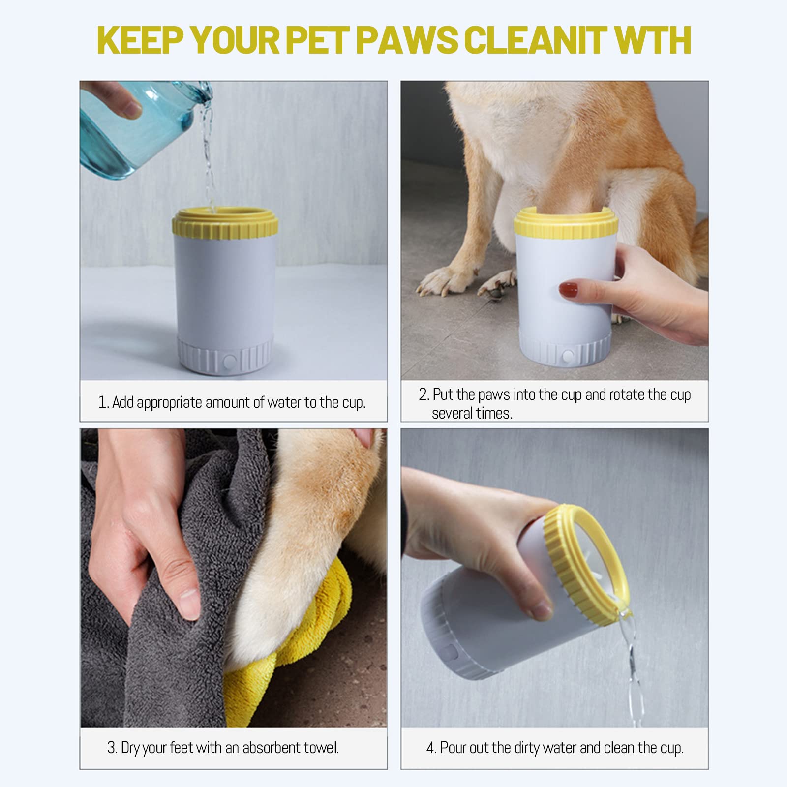 Przenośny pies Paw Cleaner Do Małego Pies Kot, Pies Paw Puchar Puchar z miękkimi silikonowymi włosami, podkładka dla psów dla psich kotów Błotnisty łapy brudne łapy z ręcznikiem