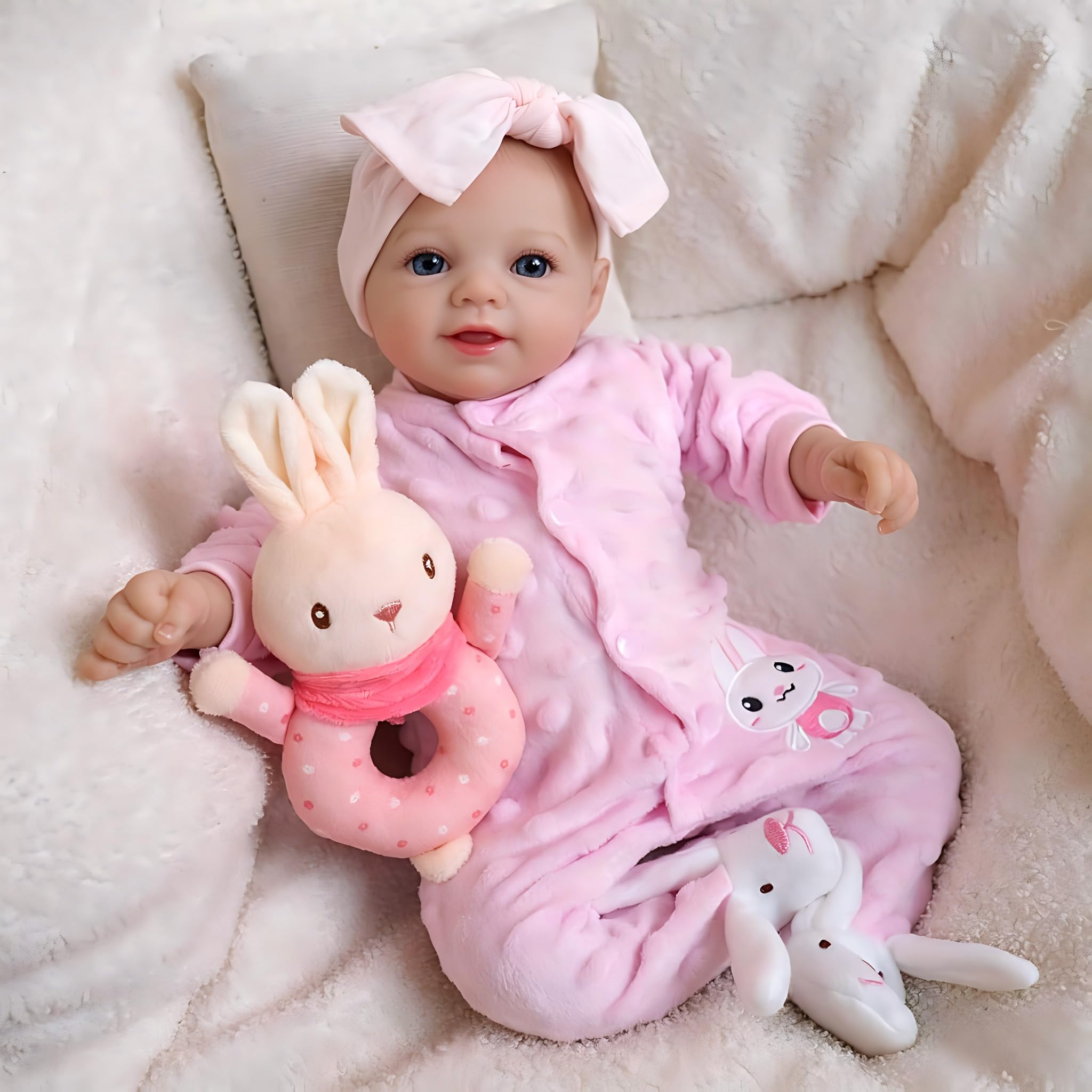 iCradle Reborn Dolls Reborn Baby Dolls Sunny 19 inch Realistic Newborn Girls Lifelike Real Baby Open Eye Softness Cloth Body that Look Cute Toddler For Kids Age 3+