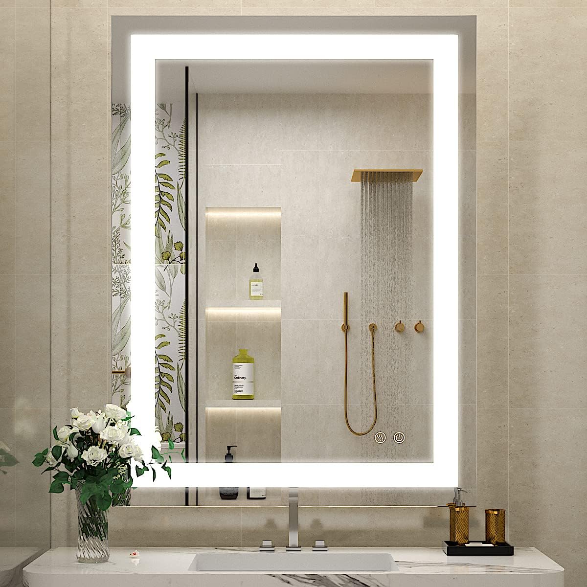 24 x 32 Inch LED Mirror,Lighted Bathroom Mirror with Lights,Frameless Wall Mounted Vanity Mirror,Dimmable,Anti-Fog Memory Function(Horizontal&Vertical) Frameless 32"L x 24"W