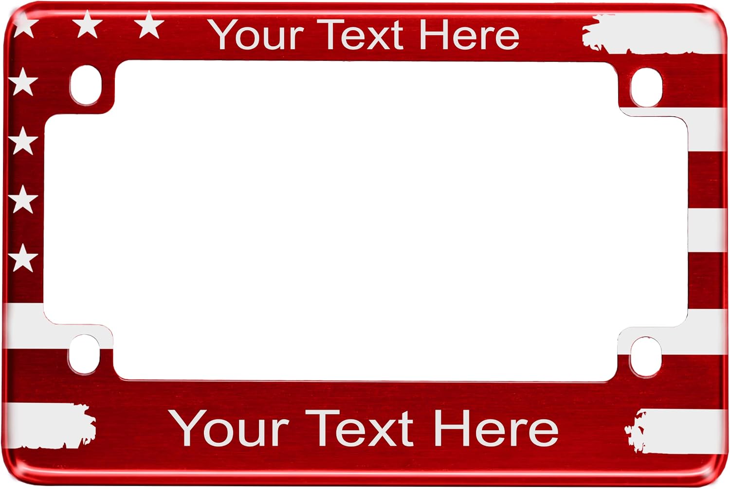 Motorcycle Personalized Patriotic American Flag Design Custom Anodized Aluminum USA Standard Size (7"x4") License Plate Frame - Red
