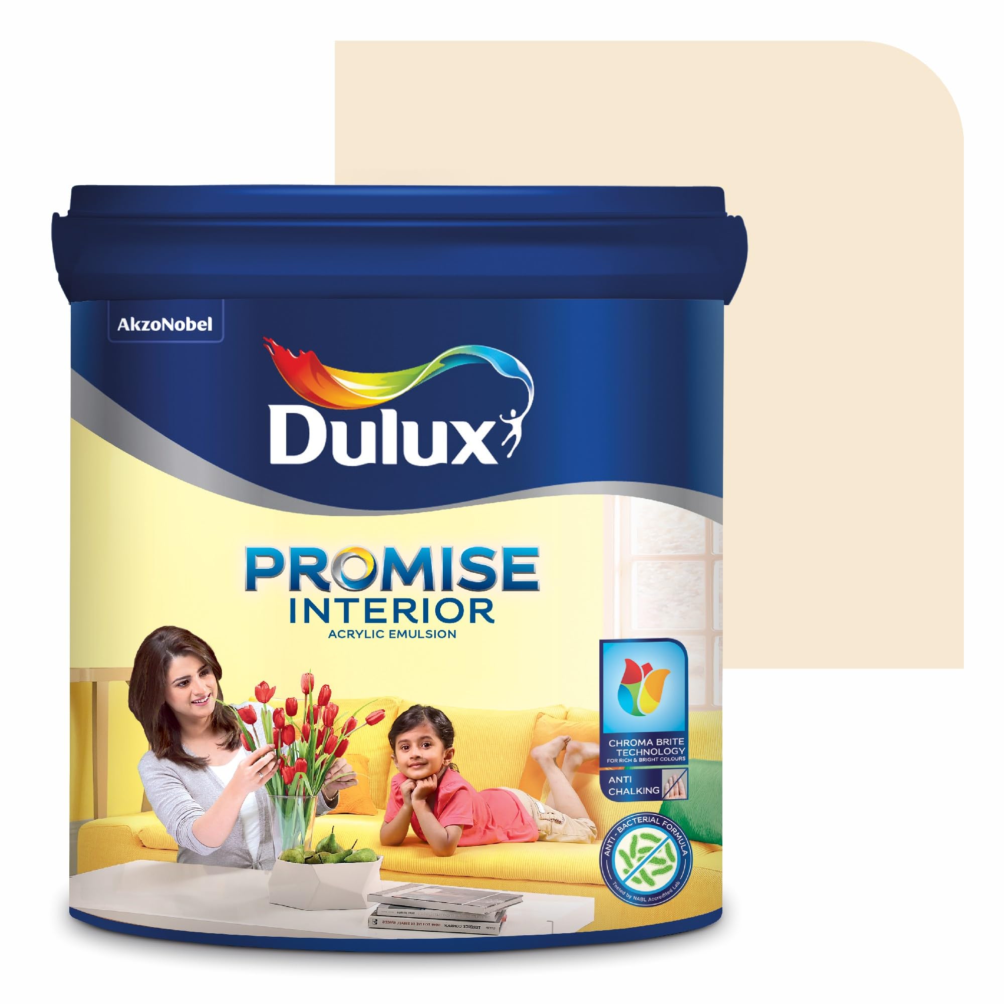 Dulux Promise Interior Emulsion Paint (1L, Almond White) | Wall paint with Chroma Brite Technology for brighter longer-lasting colors | Rich finish | Anti-chalk | Water-based | 3-year warranty